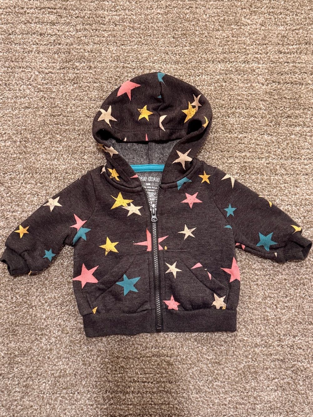 okie dokie Black Zip-Up Hoodie with Multicolor Stars